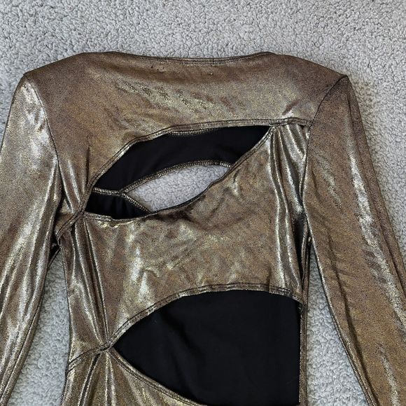 Dress The Population Mini Dress Women Small Gold Metallic Cyberpunk Futuristic - Picture 6 of 13